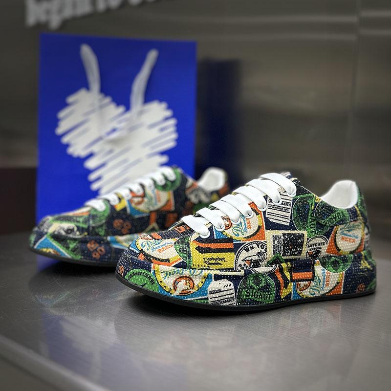 Scarpe Stringate da Uomo di Lusso di Moda Firmate con Scritta Scarabocchiata e Strass, Scarpe Basse Casual, Mocassini, Sneakers da Passeggio Rock Hip-hop da Uomo