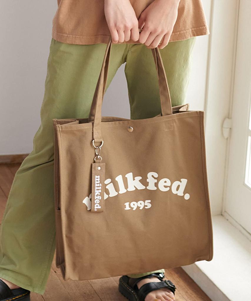 Milkfed Piping Square Tote, Cooper Logo, Women's, Beige, Free Size