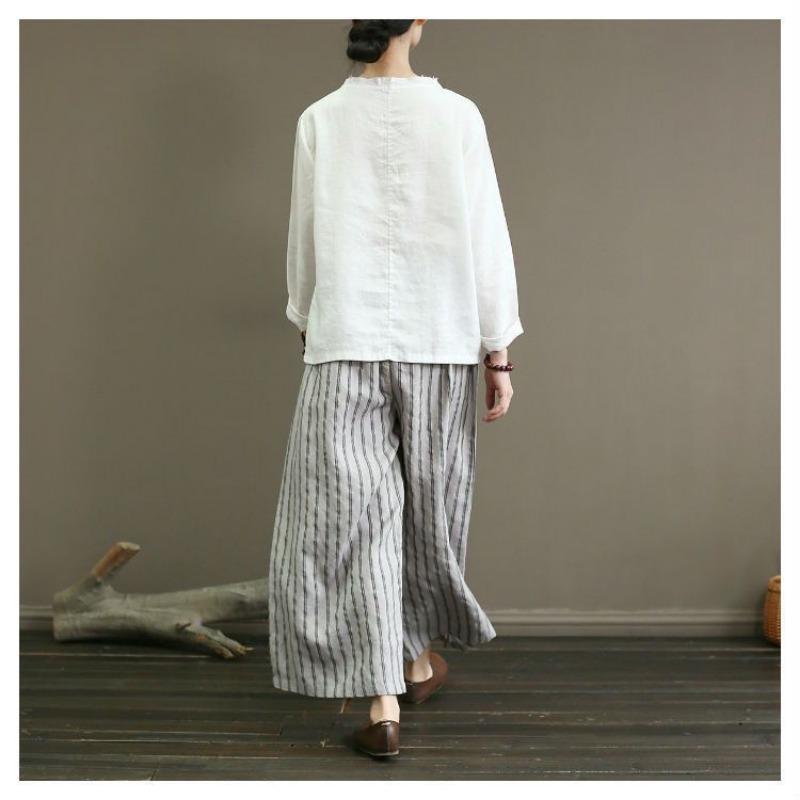 Striped Wide-leg Pants Women's Slimming Casual Straight Leg Nine-point Pants Summer