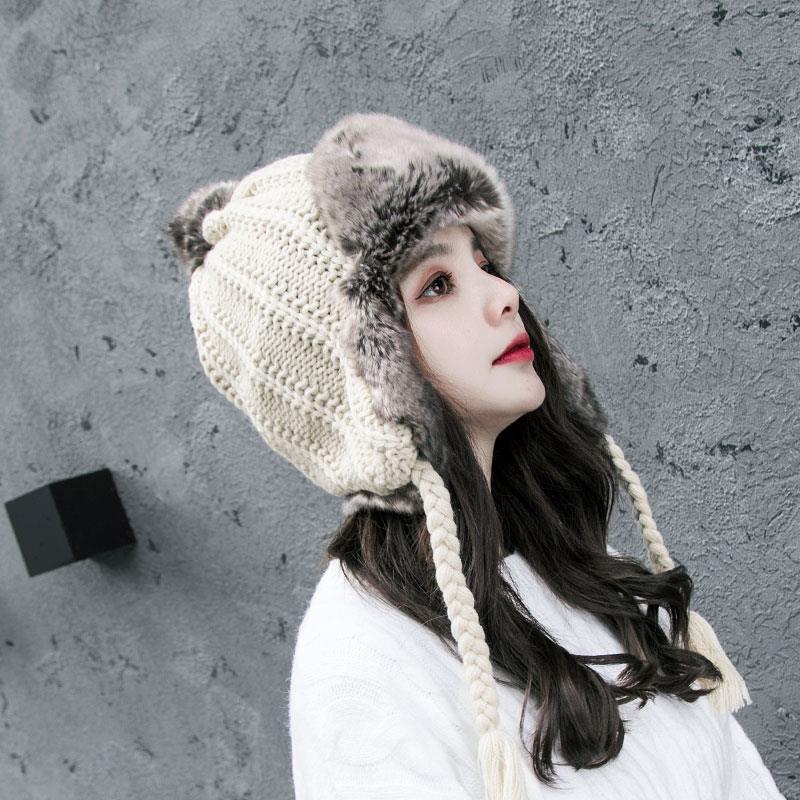 Sombrero de invierno sombrero de lana para mujer sombrero tejido cálido sombrero Lei Feng sombrero con protección para las orejas para mujer otoño e invierno versión coreana grueso a prueba de viento cubre orejas