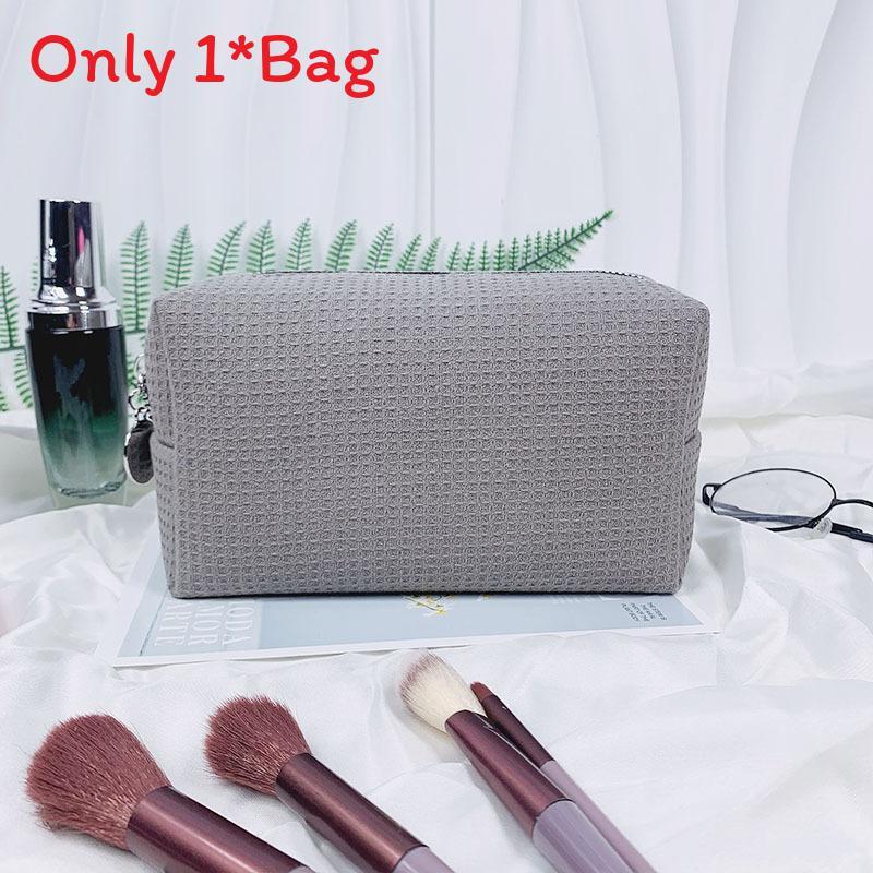 Polyester Waffle Pattern Travel Makeup Bag With Large Capacity For Women And Men