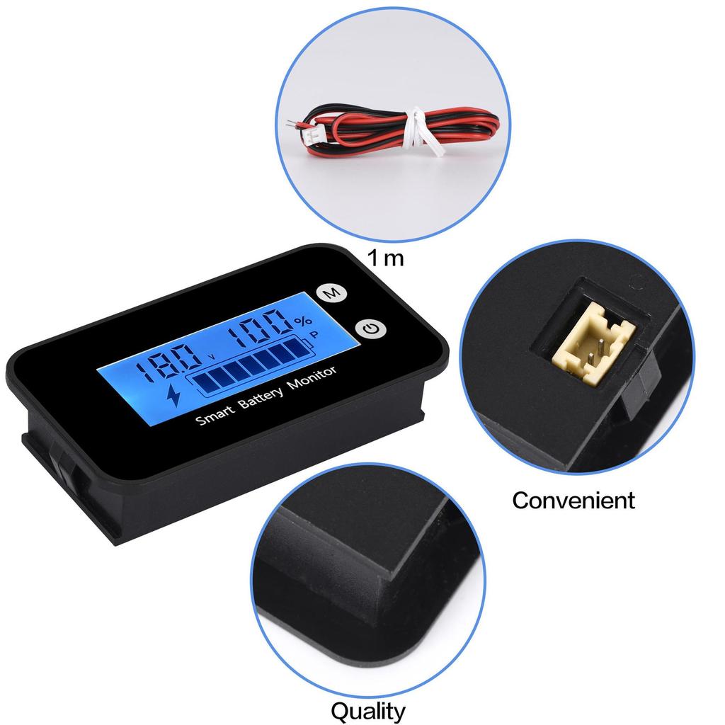 IPX7 Batteriekapazitätsmonitor, DC 7-100 V Batterieprozentsatztester 12 V 24 V 36 V 48 V LCD-Anzeige Auto Fahrzeug Marine RV Batterieladeanzeige