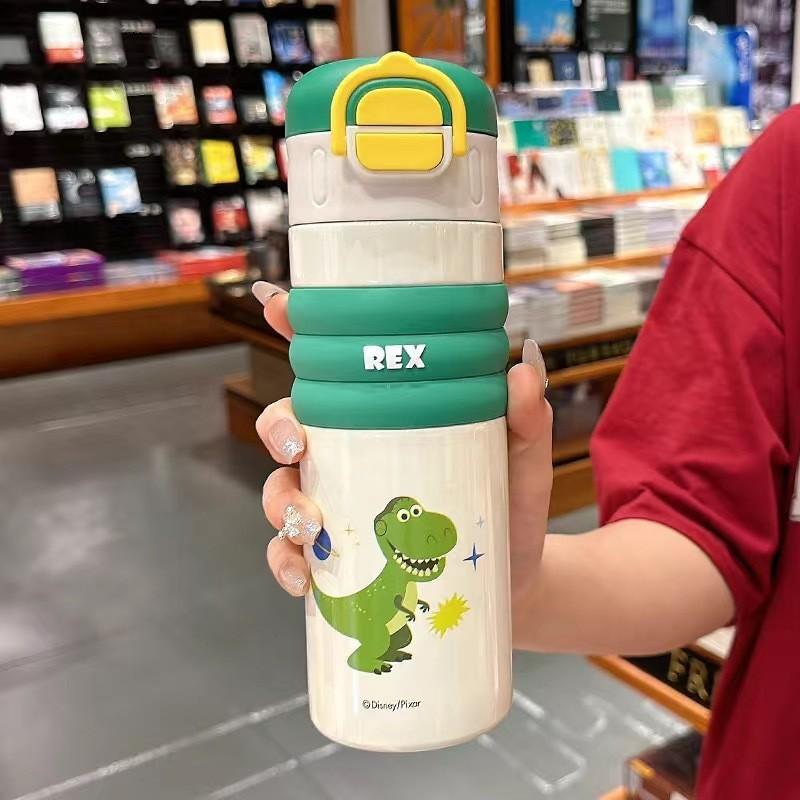 

Donald Duck Childrens Thermos Bottle With Double Drink Straw For School Use Dinosaur