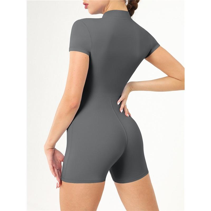 Letní body s krátkým rukávem na zip, jógové oblečení pro ženy, taneční fitness, přiléhavý sportovní overal se šortkami