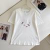 High-Quality Letter Heart Flower Embroidered Round Neck Casual Short Sleeve Top