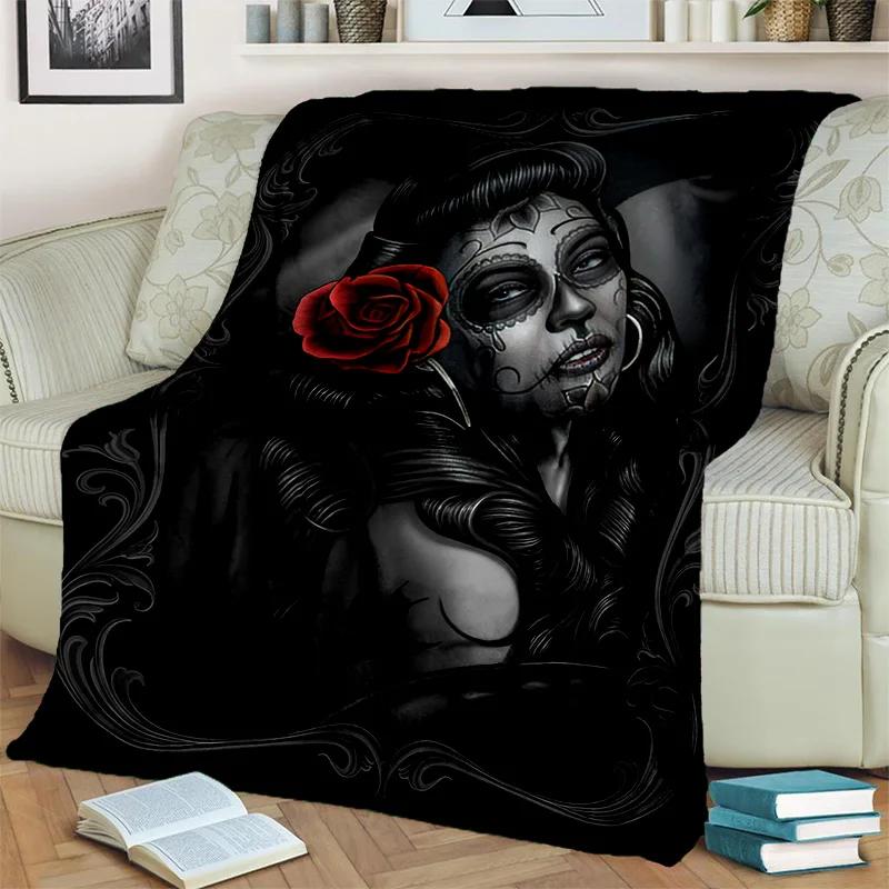 Coperta Orrore Teschio Femminile Ragazza Morta Gotica, Morbida Coperta da Lancio per Casa Camera da Letto Letto Divano Picnic Viaggio Ufficio Coperta Coprente Bambino