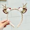 Christmas Headband for Women Fleece Reindeer Antlers Headband with Bow Pompoms for Xmas Party Supplies Halloween Cosplay Accessory