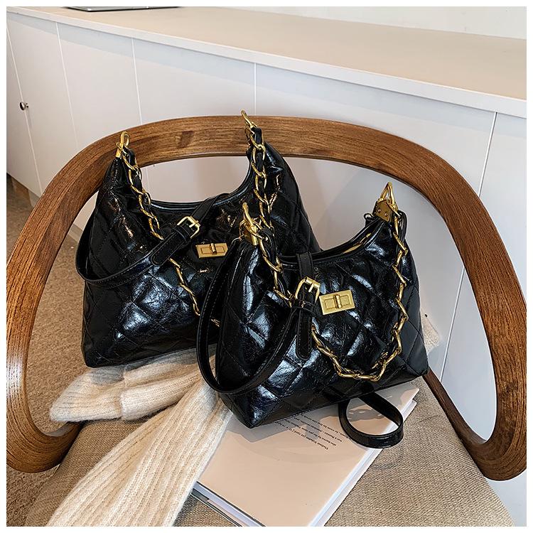 

Women s 2024 Trendy Diamond Pattern Chain Shoulder Bag - Luxury European & American Style Crossbody Small чёрный