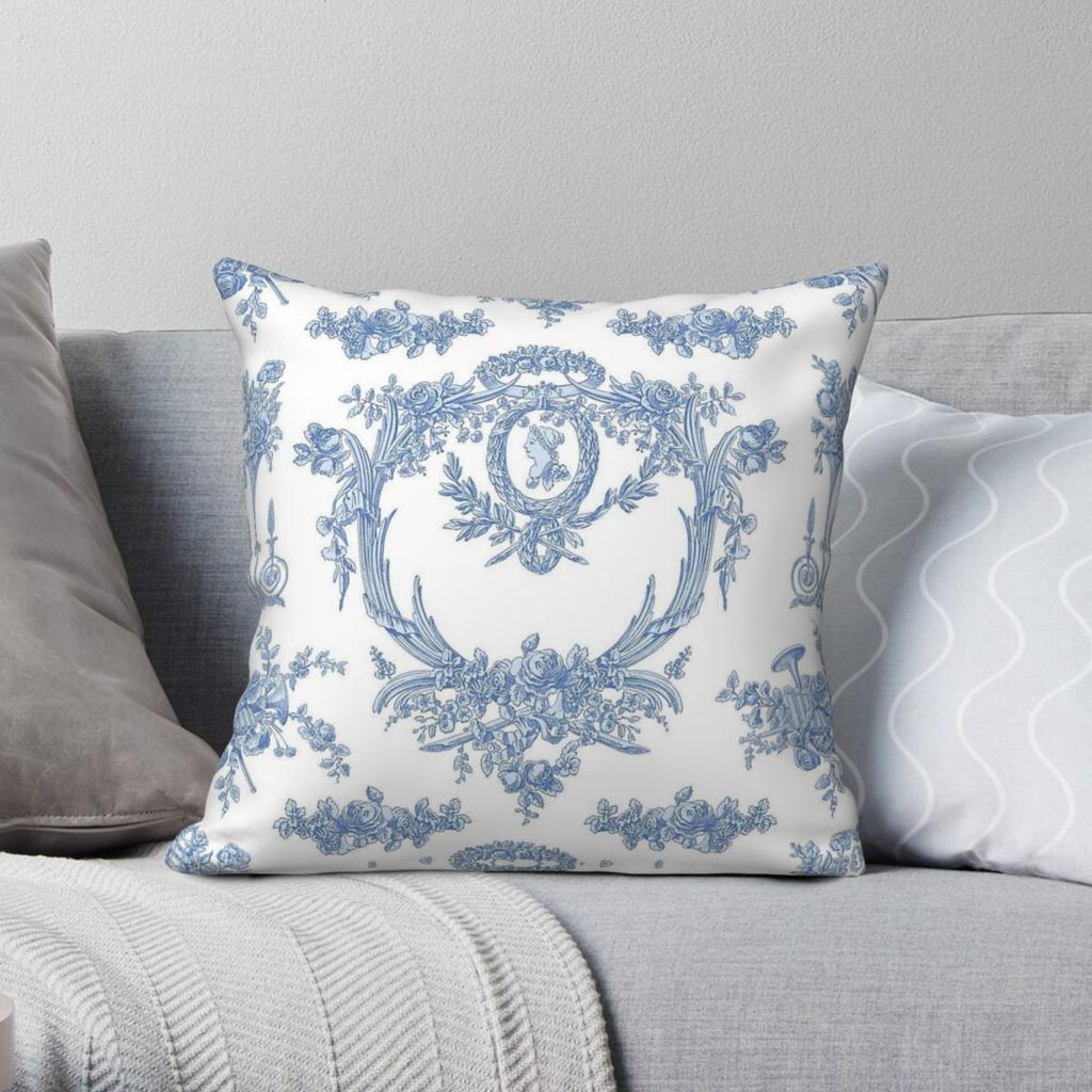 Marie Toile Blueberry Square Pillowcase Polyester Linen Velvet Pattern Zip Decorative Sofa Cushion Case 18