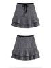 Women's Plus Size Grey Polka Dot Knit Wool A-Line Pleated Short Skirt with High Waist