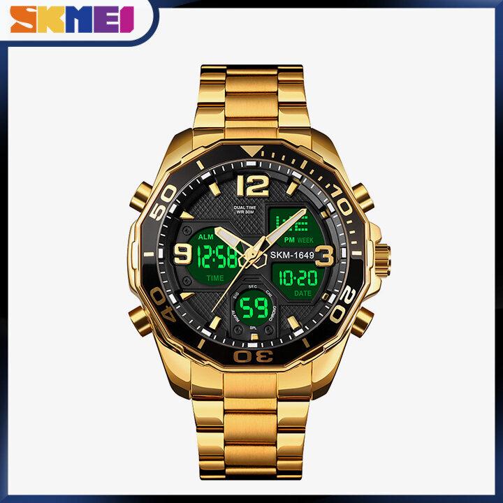 

SKMEI Новые мужские спортивные часы, аналоговые часы с двойным дисплеем, секундомер, модные водонепроницаемые наручные часы 1649 золотой