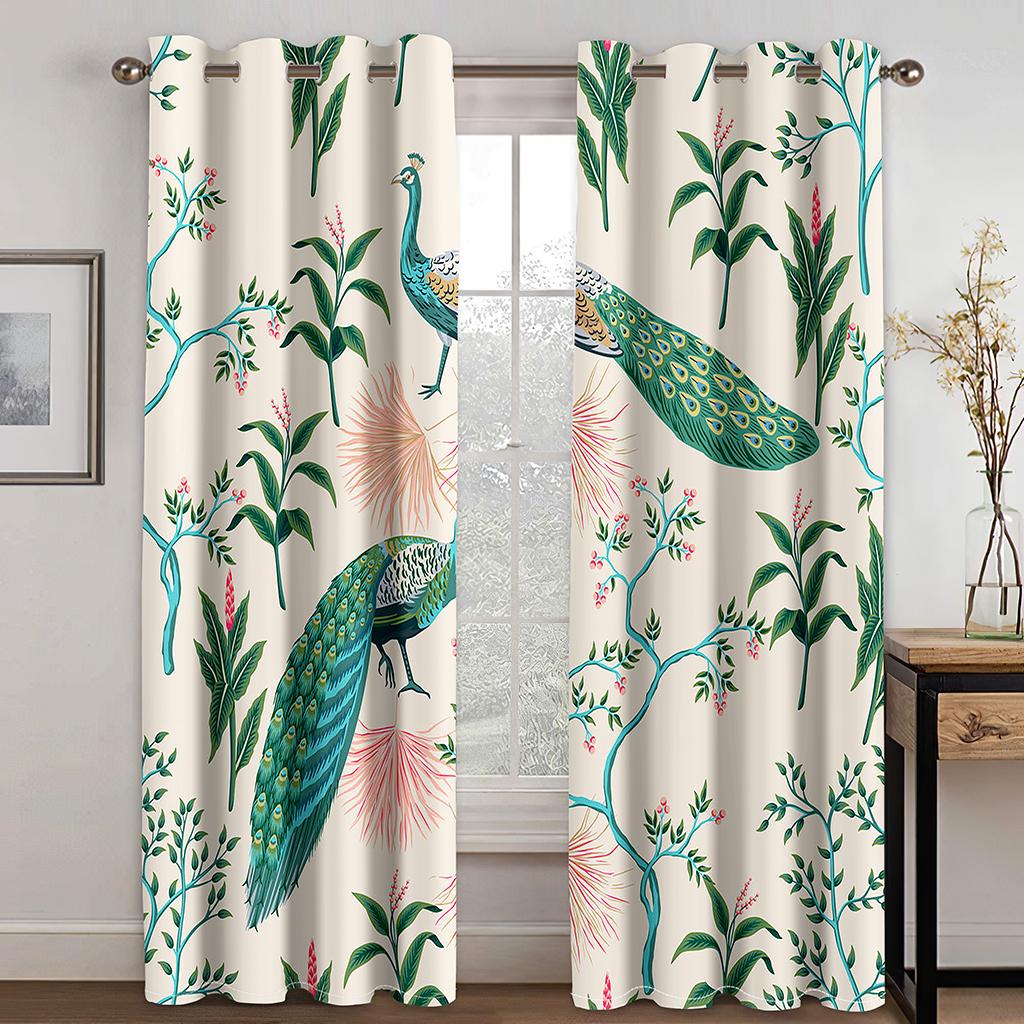Peacock White Feather Curtains 3D Digital Print Polyester Curtains Luxury Living Room Bedroom Decorative Curtains 2 Panel