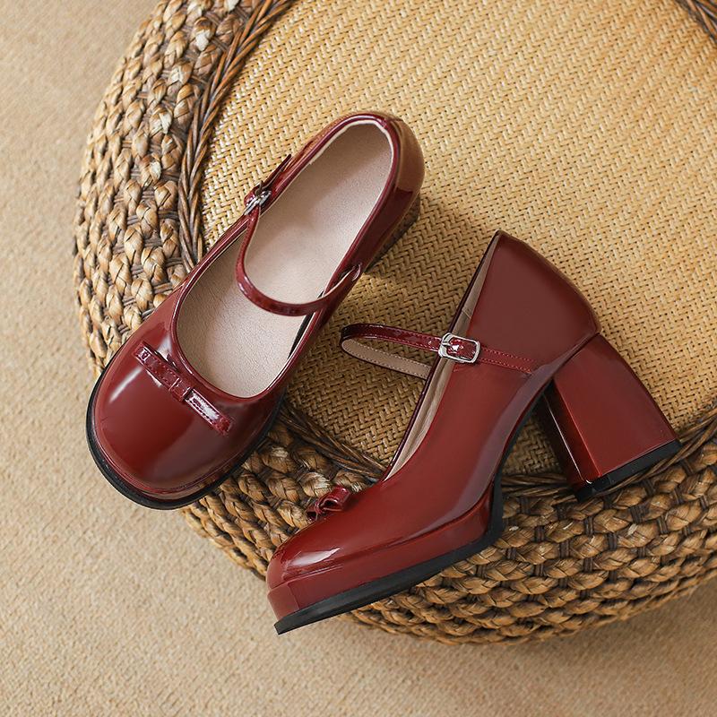 

Маленький внутренний каблук, водонепроницаемые туфли-лодочки, новая женская обувь Мэри Джейн на толстом каблуке 38 бордовый