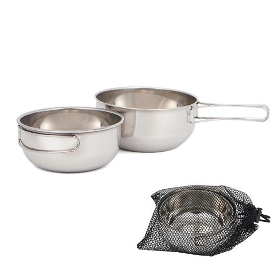 2Pcs/Set 500ml/650ml Camping Folding Bowl Stackable Anti Rust Stainless Steel Camping Bowl