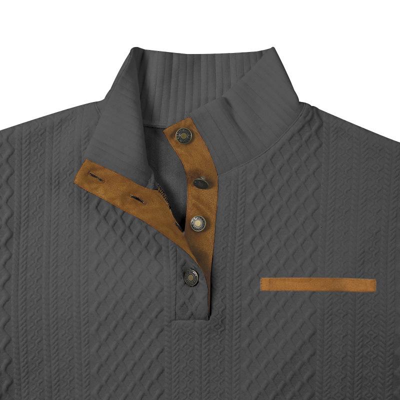 Men's Plaid Jacquard Stand-up Collar Long-sleeve Outdoor Jacket for Autumn and Winter