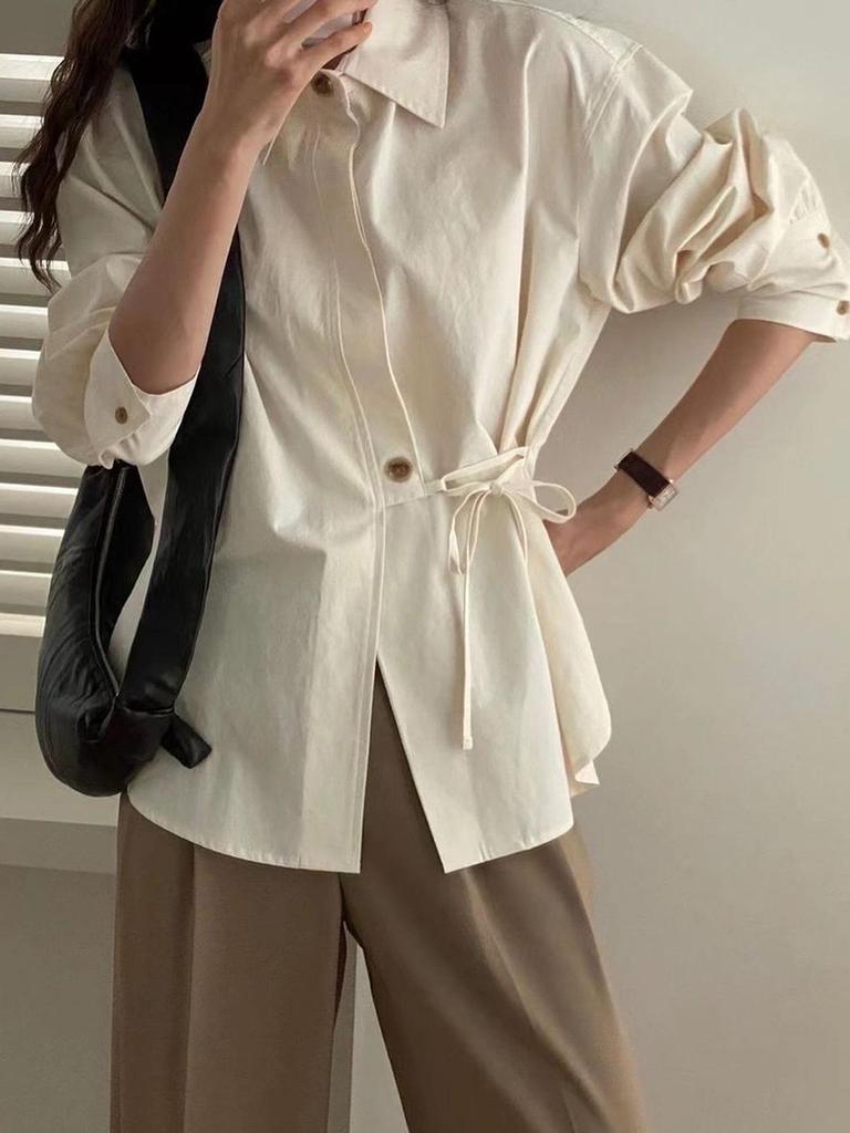 Kai Kuo Women's Versatile Solid Color Long-Sleeve Shirt for 2025 Autumn/Winter Europe & USA Casual Holiday Collection