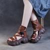 Women's Shoe Toe Layer Cowhide Roman Style Thick Soled Sandals Women's Fish Mouth Buckle Leather Cool Boots