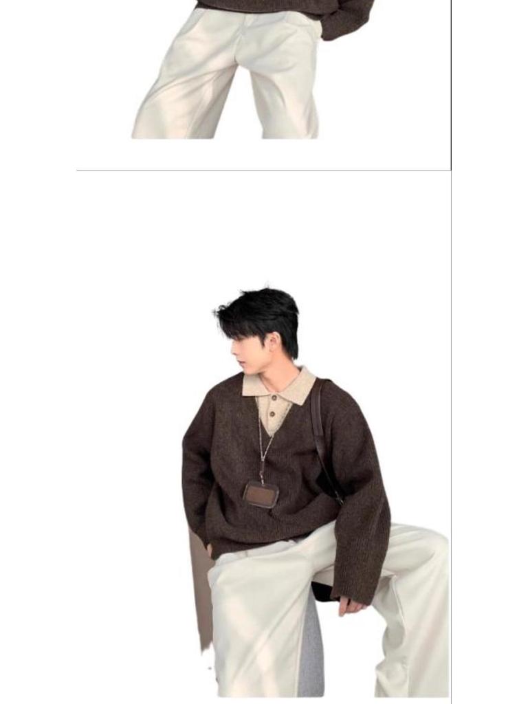 Korean Retro Old Money Style Knit Sweater: Autumn-Winter Two-Piece, Warm Versatile Casual Men's Fashion
