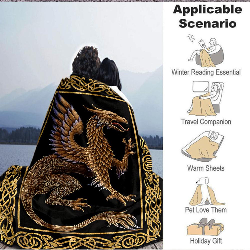 1pc Golden Dragon Blanket Lightweight Flannel Blanket Throw Blanket For Sofa, Bed, Travel, Camping, Livingroom, Couch, Chair, And Bed yy2509026201