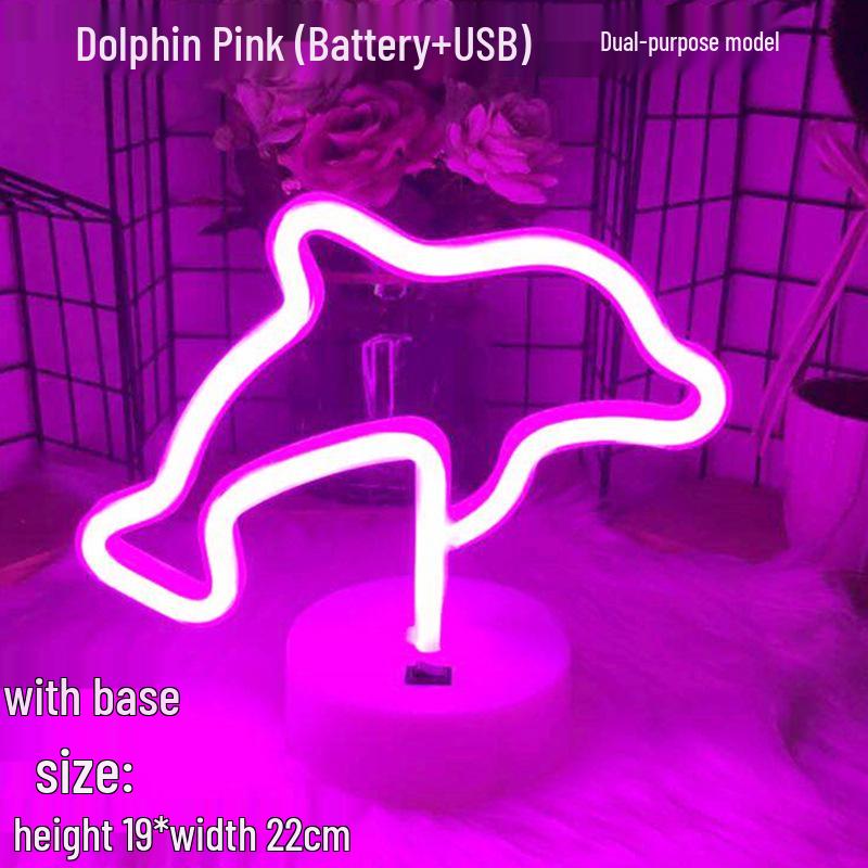 Korean Style Flamingo LED Neon Night Light - Decorative Christmas Fairy Accent with Round Base