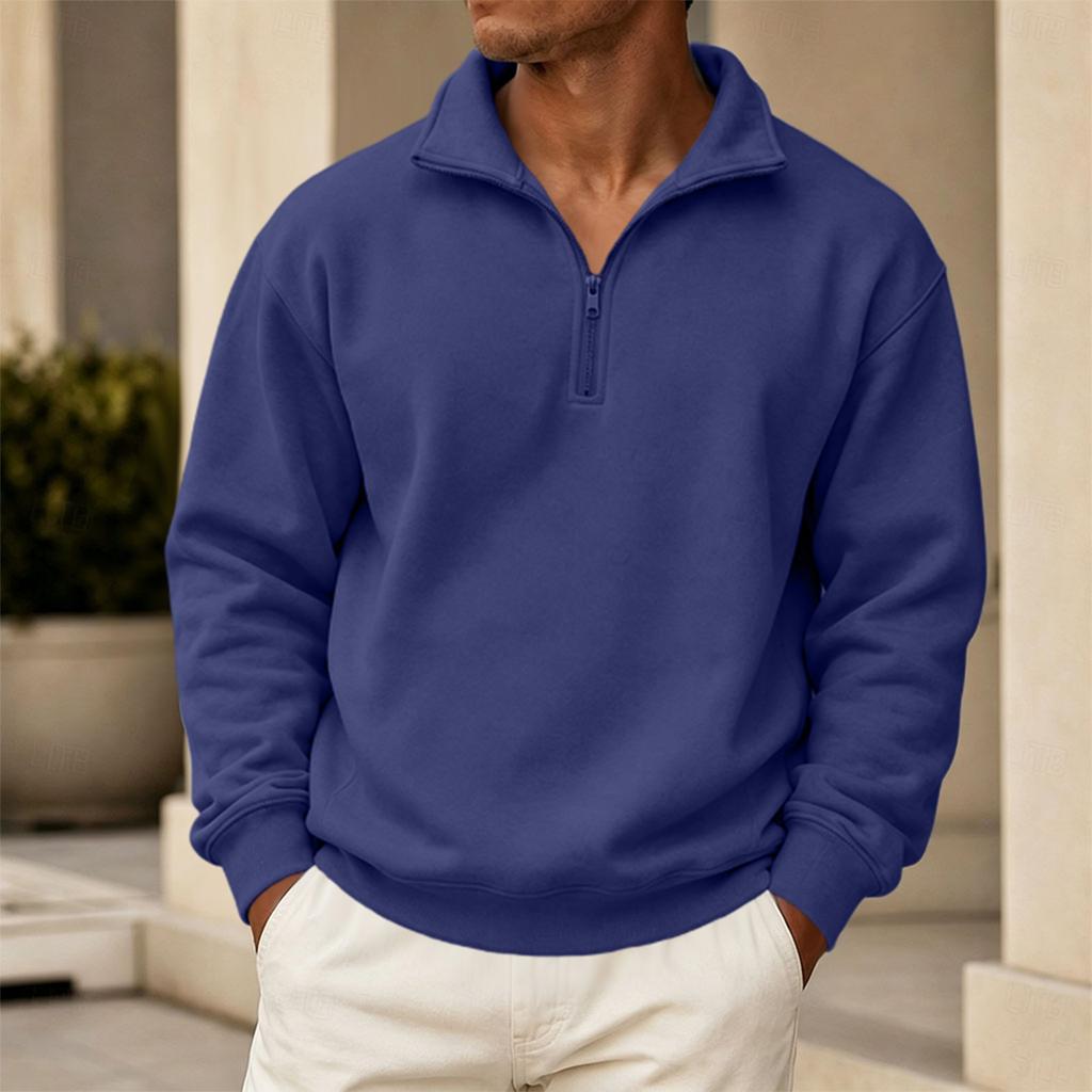 Sudadera con cremallera y forro para hombre, manga larga, con cuello alto y múltiples bolsillos
