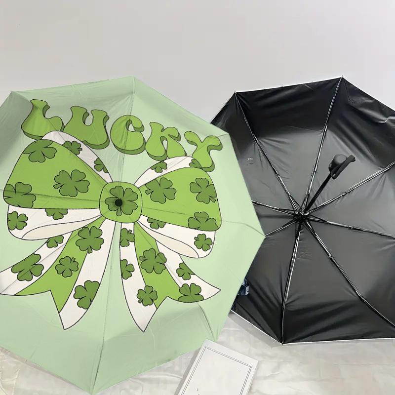 1PC bow shamrock Automatic Open/Close Umbrella with Windproof, 8-Rib Sturdy Canopy, Durable Ribs, Fashionable Design1286A