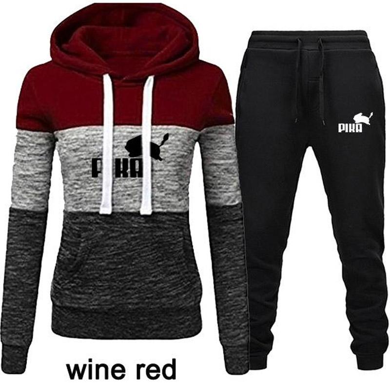 Women Fashion 2Pcs Tracksuits Color Patchwork Tracksuit Female Long Sleeve Hoodie Sweatshirt Jogging Pants Sport Hoodies Set