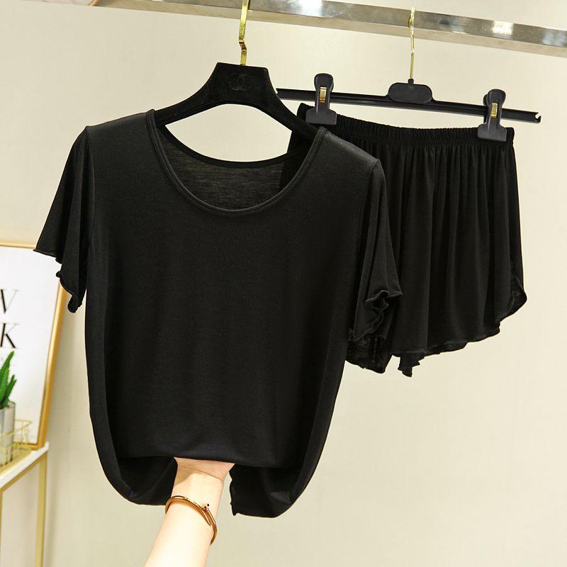 

Модальная пижама с круглым вырезом и коротким рукавом для женщин, летний свободный домашний комплект из тонкого ледяного шелка для кондиционирования воздуха Black XL (60.00 kg-70.00 kg recommended