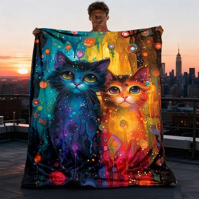 1 Stück bunte Katzen-Print Outdoor-Decke, leichtes Polyester,
