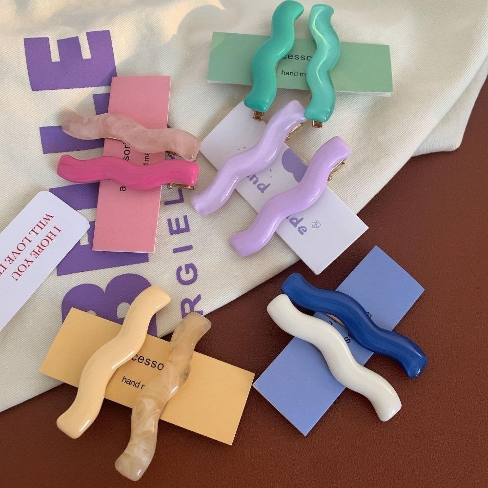 2pcs/set Candy Color Acrylic Wave Barrettes Irregular Girls Side Clip Bangs Clip Kids Headwear