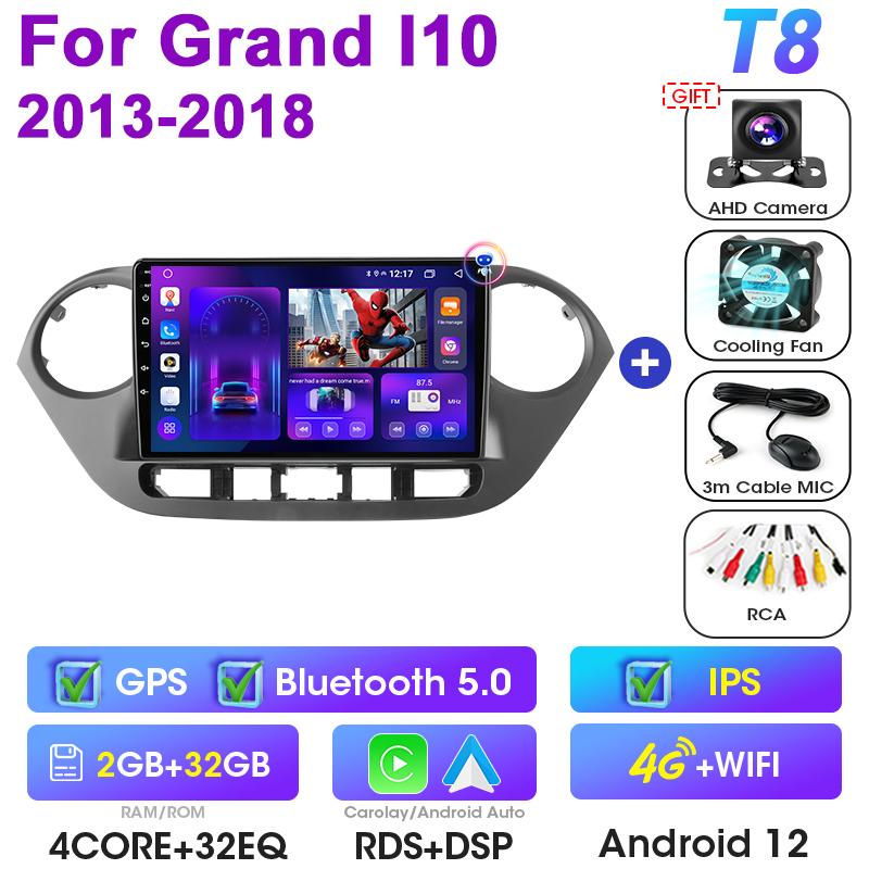 2 Din Android 12 Car Radio For Hyundai Grand I10 2013-2018 Multimedia Video Player GPS 4G Carplay Auto Stereo RDS DVD Head Unit