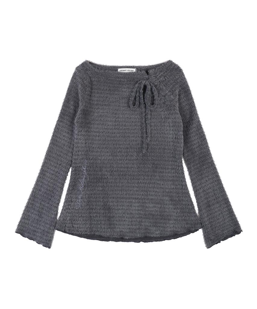ORDINARY HOLIDAY Boatneck Lace-Up Knit [Charcoal]