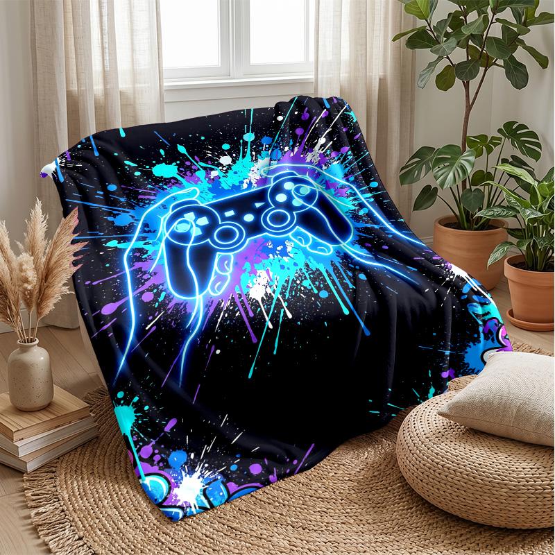 Neon Game Controller Art Theme Blanket Lightweight Warm Flannel Blanket Decorative Throw Blanket for Home Decoration
