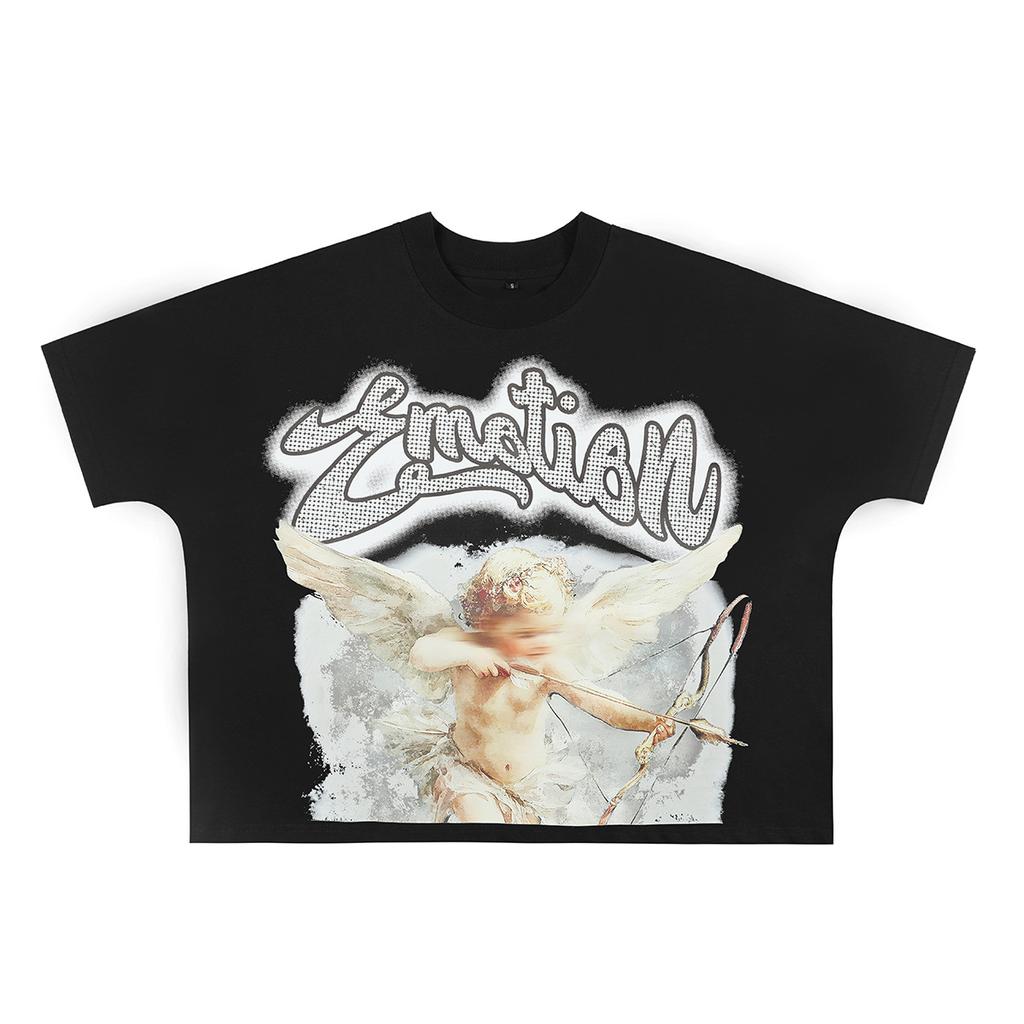 MIXED EMOTION High Quality Beauty Tide High Street Angel Hot Diamond Retro Loose Short Sleeve Full of Printed Men's and Women's T-shirts