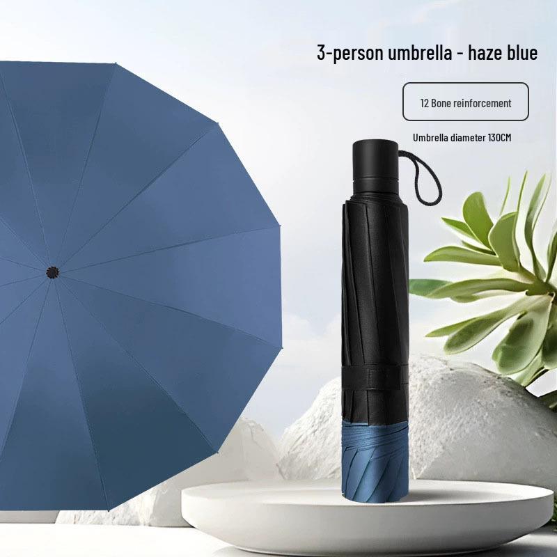 Bone Extra Large Folding Umbrella: Reinforced, Rainproof, Sunscreen Sunshade for Three People