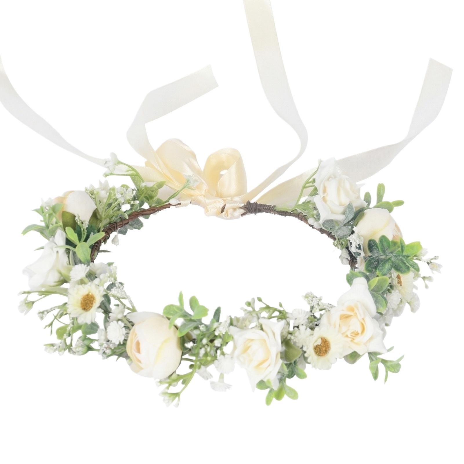 Bohemian Wreath Artificial Baby s Breath Handmade Wrapped Flower Headpiece  Wedding Pet Photography Wreath