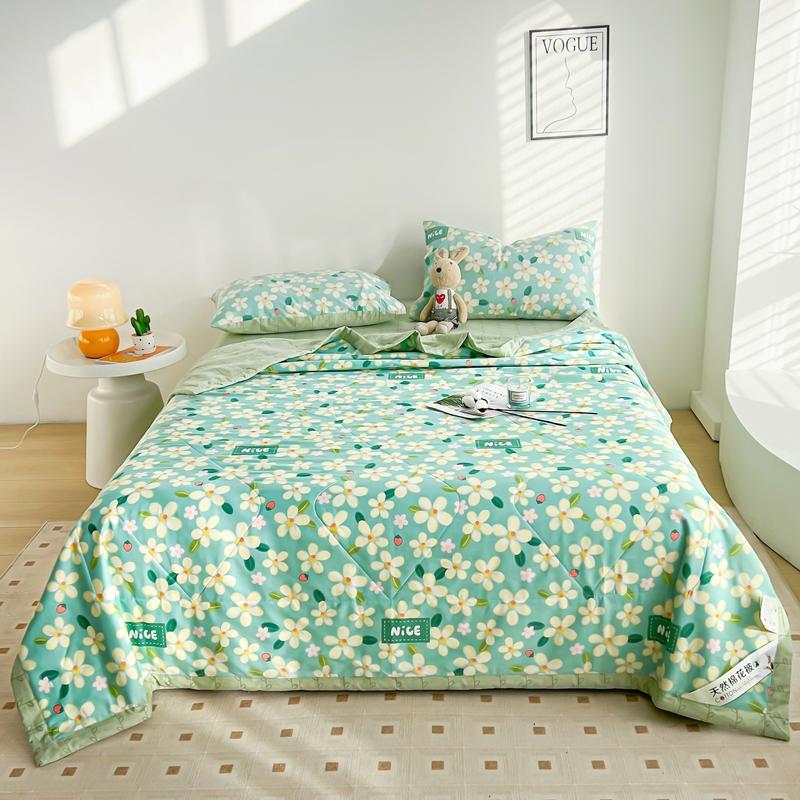 Flowers Style Summer Quilted Quilt 100% Cotton Fluffy Air Condition Thin Quilt Soft Comfortable Thin Blanket Machine Washable