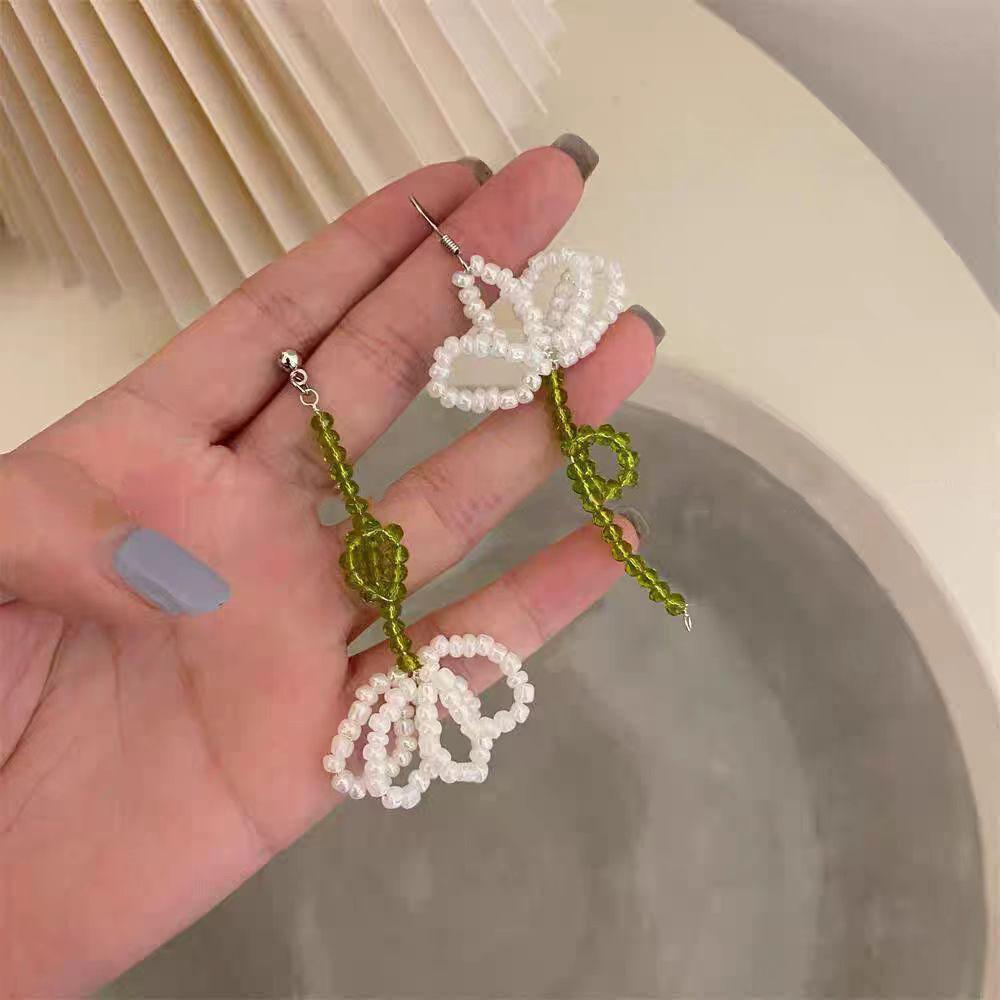 Pastoral Style Tulip Beaded Flower Earrings Forest Style Asymmetrical Spring And Summer Earrings Small Fresh Sweet And Gentle Earrings