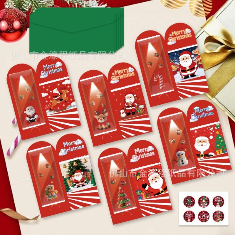Creative Folding Cartoon Christmas Greeting Card Set With Envelopes And Stickers