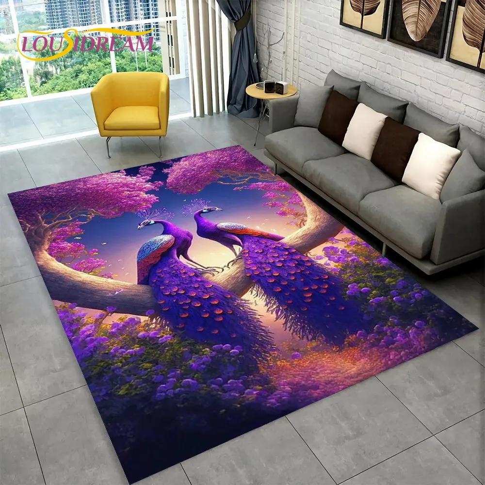 Bird Exquisite Peacock Animal Area Rug,Carpet for Home Living Room Bedroom Sofa Doormat Kitchen Decoration,Non-slip Floor Mats