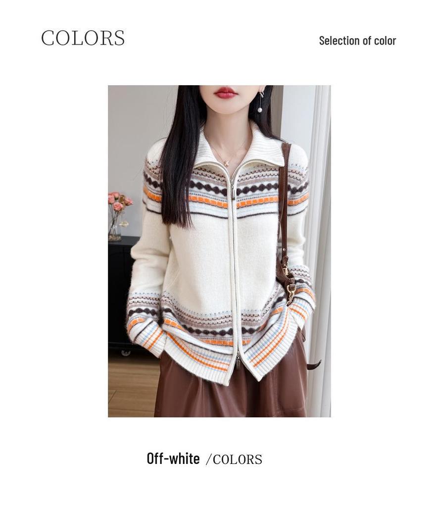 100% Wool Fair Isle Vintage Lapel Cardigan: Cozy Autumn/Winter Coat for Women