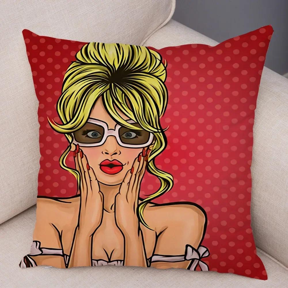 Home Decor Pop Art Style Women With Money Pillow Pattern Cushion Cover Suitable For Sofa Bedroom Car Pillow Cover