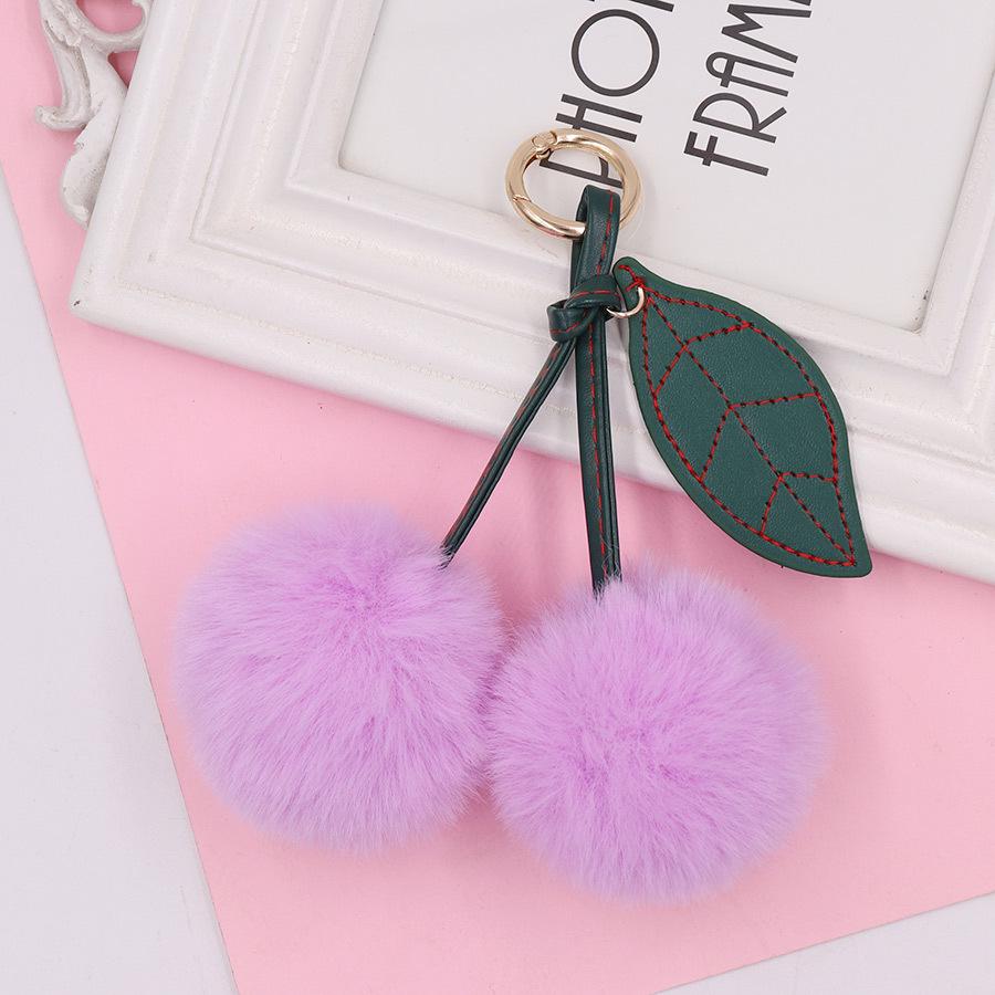 Cherry Plush Fur Ball Keychain for Women - Bag, Backpack, and Car Ornament