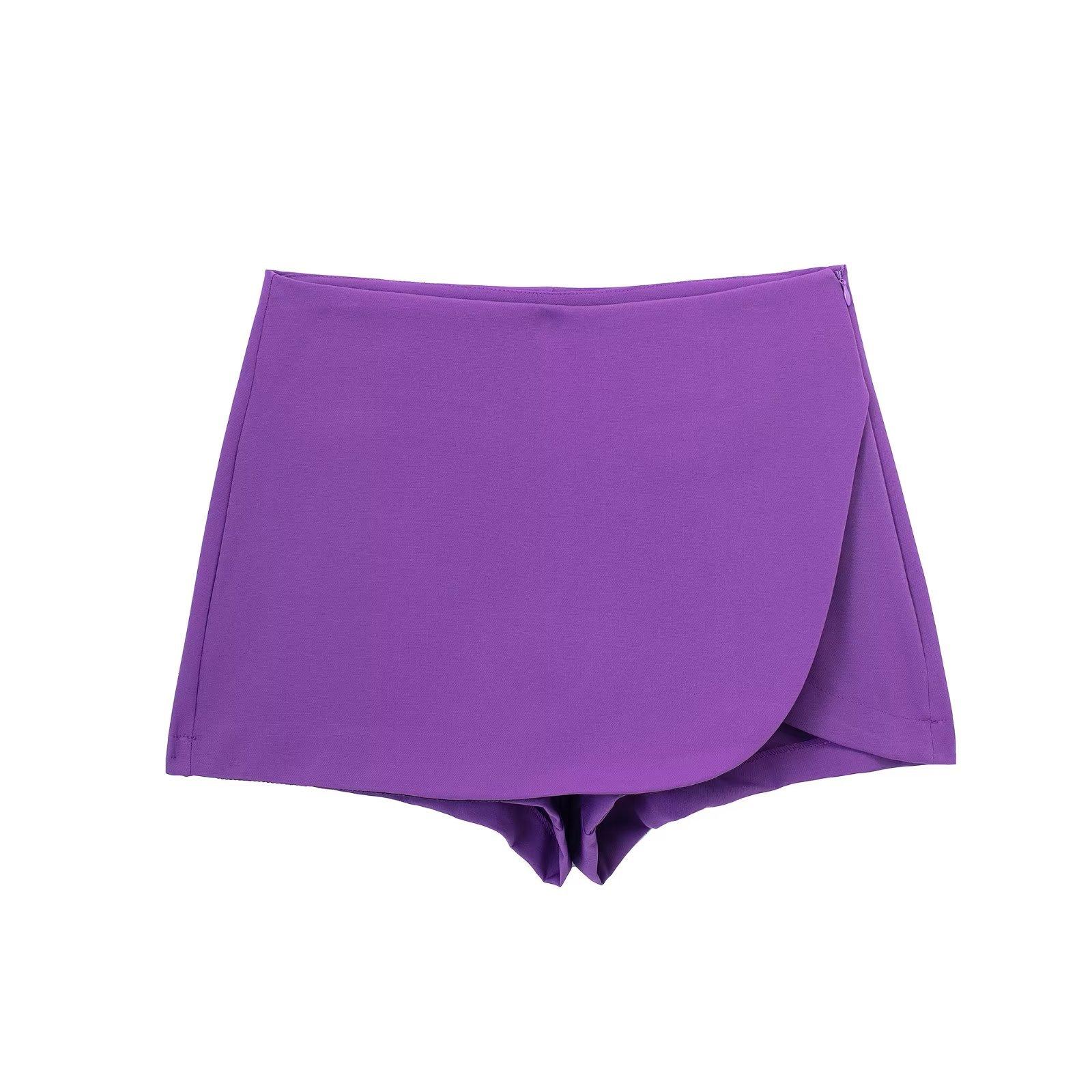 

Women Fashion Pareo Style Shorts Skirts Vintage High Waist Side Zipper Female Skort L фіолетовий
