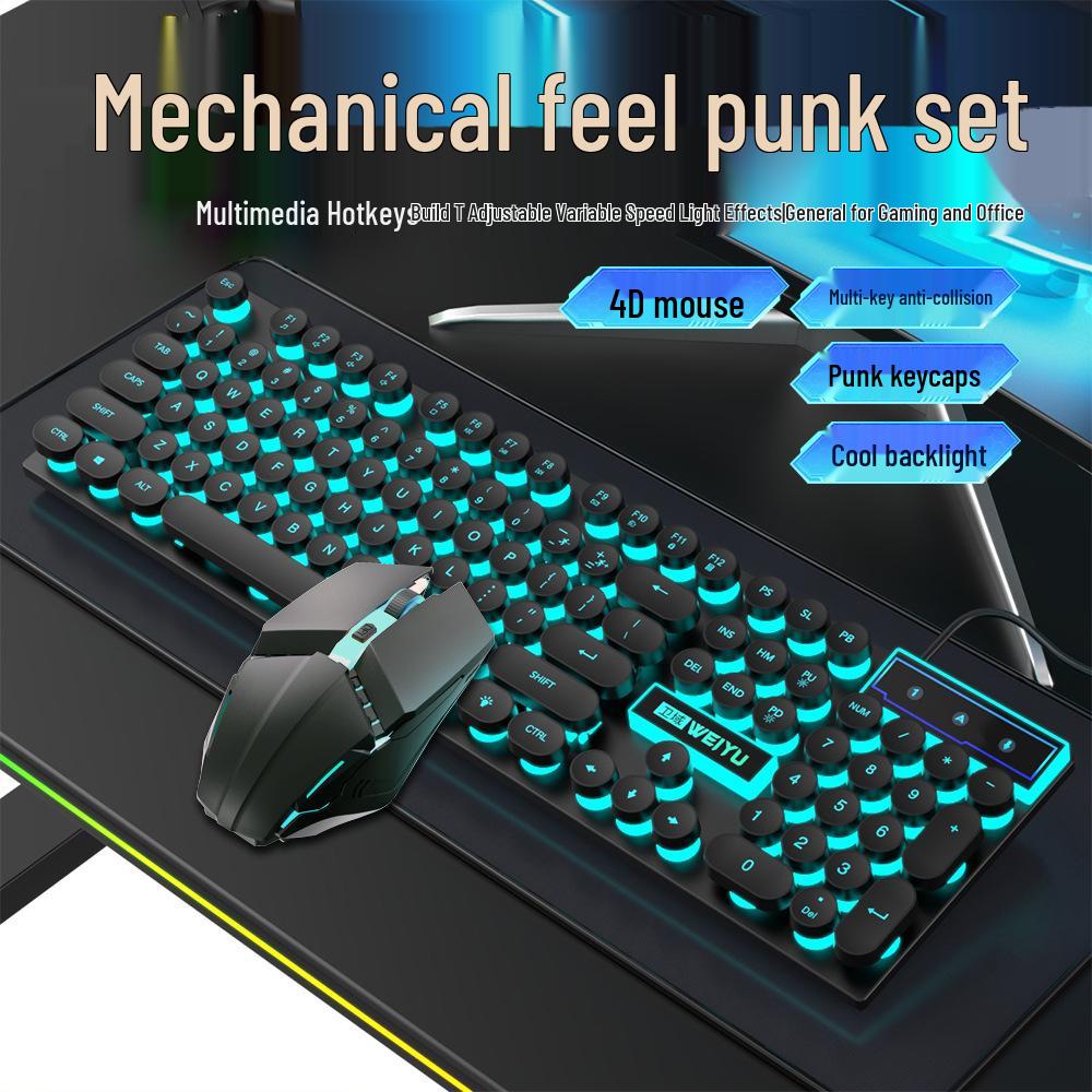 Retro Punk Mechanical Wired Keyboard & Mouse Set for Gaming and Office