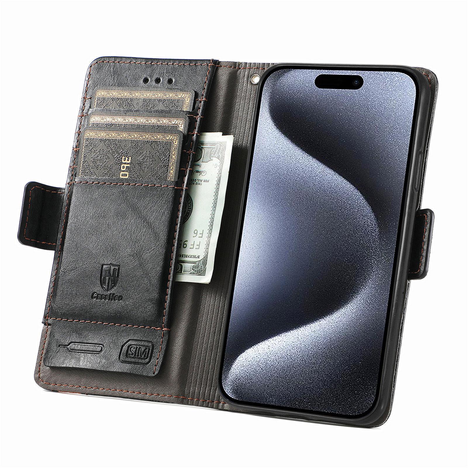 

For iPhone 16 Pro Phone Cases CASENEO PU Leather Cover Stand with RFID Blocking Wallet Black