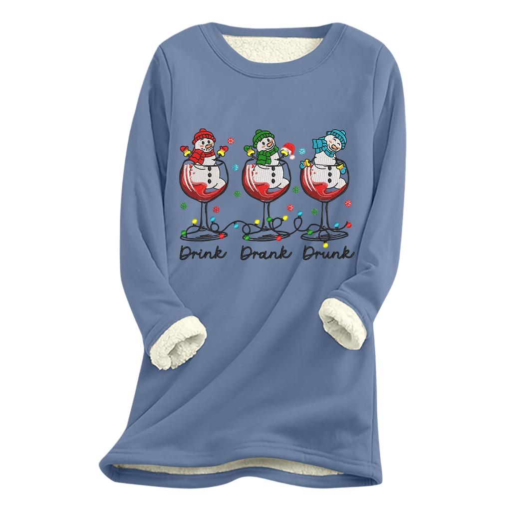 Women's Christmas Print Thick Plush Lambswool Warm Long Top