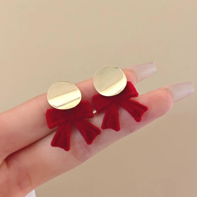 LATS Red Black Bowtie Earrings for Women Girls Simulated Pearl Cloth Bow Tie Earrings Jewelry Ear Accessories Beautiful Gifts