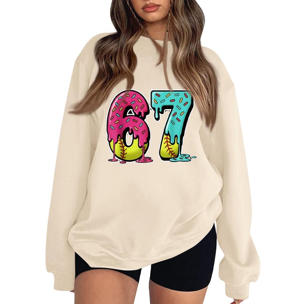 Sudadera de Mujer Casual de Moda de Manga Larga con Cuello Redondo y Estampado