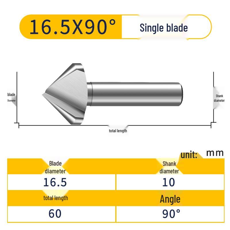 M35 Cobalt Countersink, Straight Shank, Single-Edge, 3-Flute, 90° Deburring Tool
